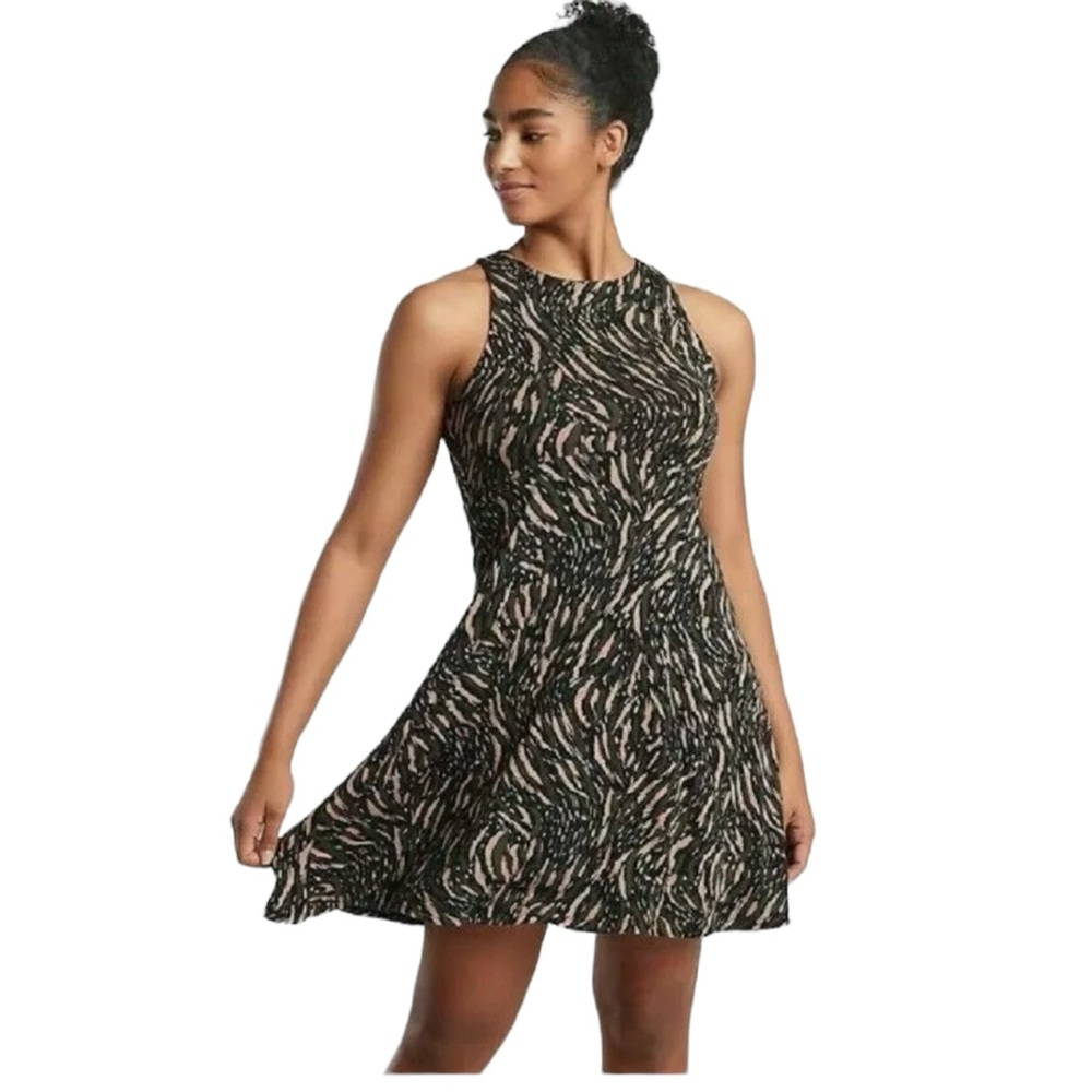 Athleta Womens Abstract Black Sleeveless High Neck Santorini Thera Print Dress M